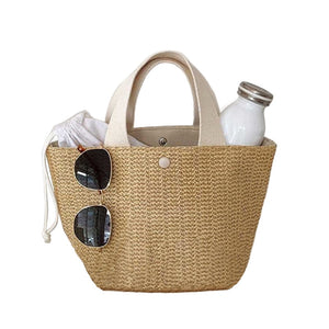 Woven Petite Bohemian Tote Style Bag (Black or Beige Accents)