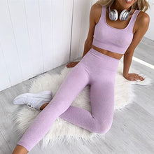 Load image into Gallery viewer, seamless yoga sets women gym clothes sports wear activewear ribbed gym set fitness clothing sport leggings and top set
