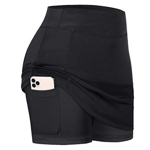 VERTVIE Women Athletic Tennis Golf Skirts Elastic Sports Fitness Running Yoga Skirt With Pockets Pleated Cycling Biker Shorts