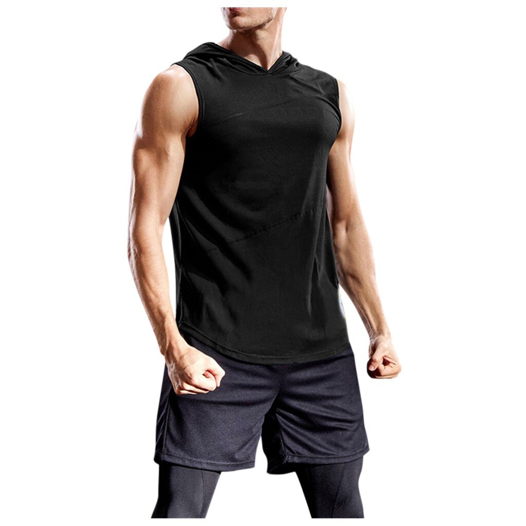 2020 Men's Fashion Hooded Tank Tops Hoodie Sleeveless Tops Male Bodybuilding Workout Tank Top Muscle Fitness Gym Clothing Summer