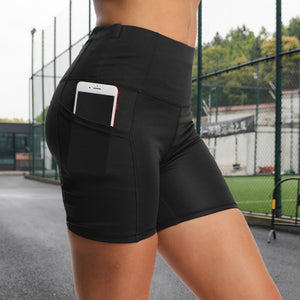 New High Waist Elasticity Yoga Shorts Sport Leggings Workout Out Pocket Leggings Fitness Sports Gym Running Yoga Athletic Shorts