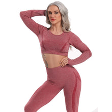 Load image into Gallery viewer, Women Seamless Gym Yoga Set Fitness Sports Suits Leggings Sport Women Fitness High Waist  Woman Push Up Leggings Long Sleeve
