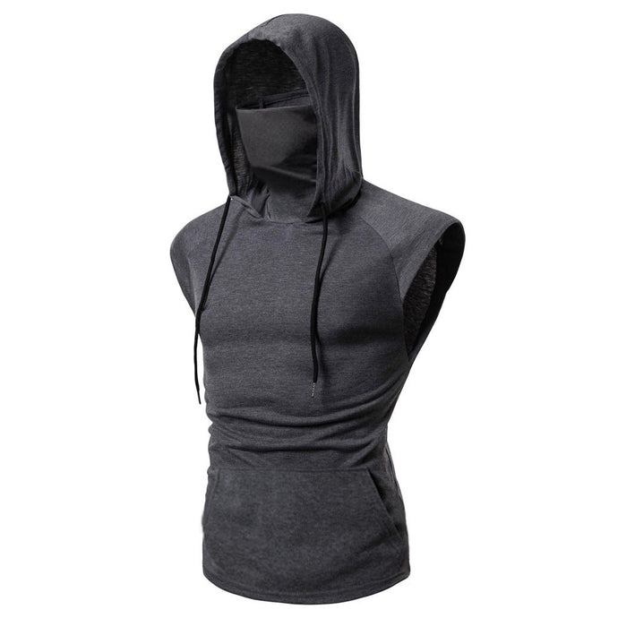 Men's Fashion Hooded Mask Tank Tops Hoodie Sleeveless Tops Male Bodybuilding Workout Tank Top Muscle Fitness Gym Clothing Summer