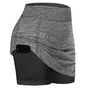 VERTVIE Women Athletic Tennis Golf Skirts Elastic Sports Fitness Running Yoga Skirt With Pockets Pleated Cycling Biker Shorts