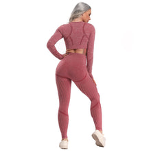 Load image into Gallery viewer, Women Seamless Gym Yoga Set Fitness Sports Suits Leggings Sport Women Fitness High Waist  Woman Push Up Leggings Long Sleeve
