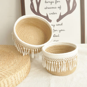 Cotton Rope Woven Storage Basket Bedside Tabletop Snacks Debris Basket Desktop Sundries Cotton Storage Box.