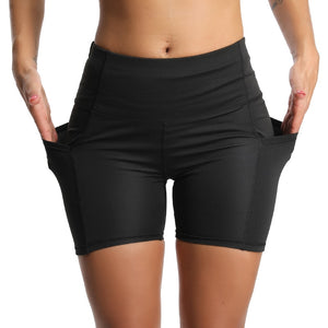 New High Waist Elasticity Yoga Shorts Sport Leggings Workout Out Pocket Leggings Fitness Sports Gym Running Yoga Athletic Shorts