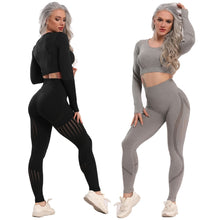 Load image into Gallery viewer, Women Seamless Gym Yoga Set Fitness Sports Suits Leggings Sport Women Fitness High Waist  Woman Push Up Leggings Long Sleeve
