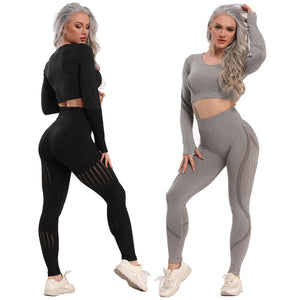 Women Seamless Gym Yoga Set Fitness Sports Suits Leggings Sport Women Fitness High Waist  Woman Push Up Leggings Long Sleeve