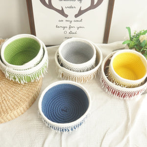 Cotton Rope Woven Storage Basket Bedside Tabletop Snacks Debris Basket Desktop Sundries Cotton Storage Box.