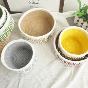 Cotton Rope Woven Storage Basket Bedside Tabletop Snacks Debris Basket Desktop Sundries Cotton Storage Box.