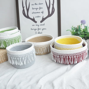 Cotton Rope Woven Storage Basket Bedside Tabletop Snacks Debris Basket Desktop Sundries Cotton Storage Box.