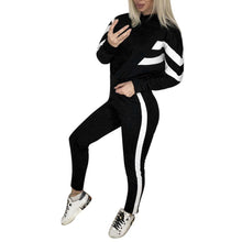 Load image into Gallery viewer, 2 piece set tracksuit women women&#39;s sports suit Women Splice Cropped Pullover Sweatshirt and Side Striped Pants Tracksuit Set#g4
