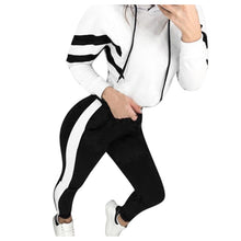 Load image into Gallery viewer, 2 piece set tracksuit women women&#39;s sports suit Women Splice Cropped Pullover Sweatshirt and Side Striped Pants Tracksuit Set#g4
