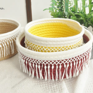 Cotton Rope Woven Storage Basket Bedside Tabletop Snacks Debris Basket Desktop Sundries Cotton Storage Box.