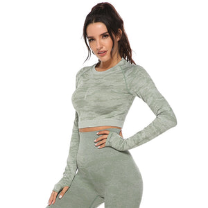 Women 2pcs Seamless Yoga Set Fitness Sports Suits Woman Push Up Leggings Long Sleeve Top High Waist Sport Leggings Gym Clothes