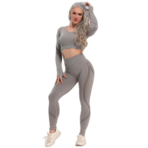 Women Seamless Gym Yoga Set Fitness Sports Suits Leggings Sport Women Fitness High Waist  Woman Push Up Leggings Long Sleeve