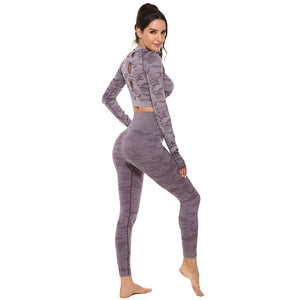 Women 2pcs Seamless Yoga Set Fitness Sports Suits Woman Push Up Leggings Long Sleeve Top High Waist Sport Leggings Gym Clothes