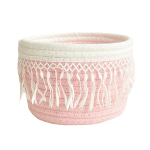 Cotton Rope Woven Storage Basket Bedside Tabletop Snacks Debris Basket Desktop Sundries Cotton Storage Box.