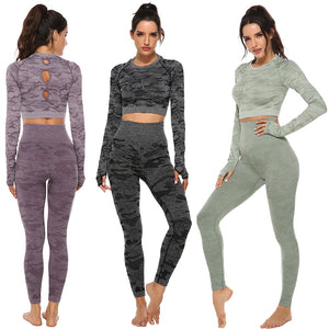 Women 2pcs Seamless Yoga Set Fitness Sports Suits Woman Push Up Leggings Long Sleeve Top High Waist Sport Leggings Gym Clothes