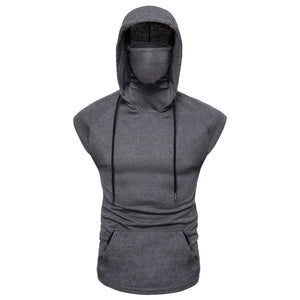 Men's Fashion Hooded Mask Tank Tops Hoodie Sleeveless Tops Male Bodybuilding Workout Tank Top Muscle Fitness Gym Clothing Summer